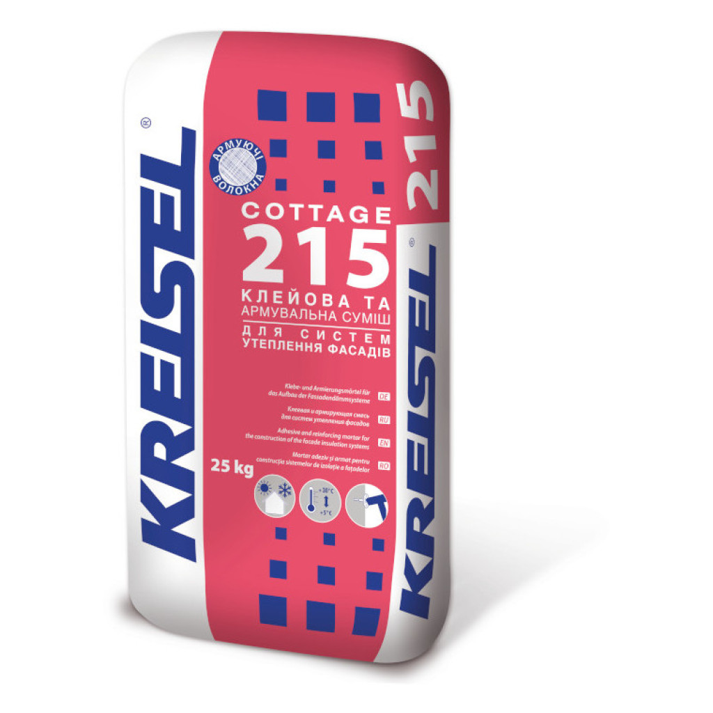 Клей 215 для приклеювання та армування мінвати та пінопласту 25кг KREISEL